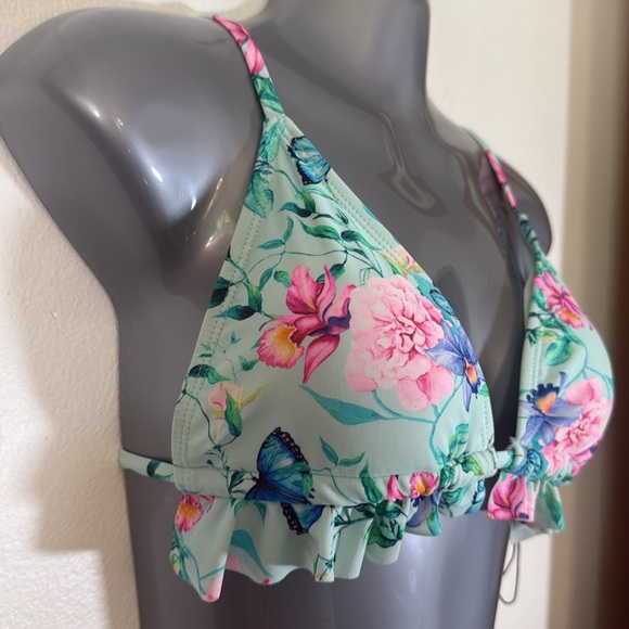 Nanette Lepore Aileen Triangle Bikini Top Green Floral & Butterfly SKU0914 NWOT - Picture 2 of 10